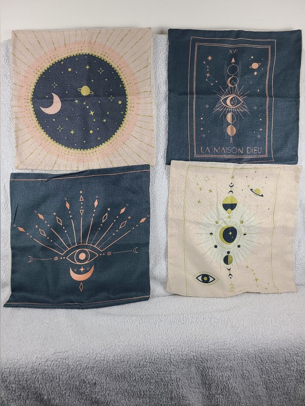 Set of 4 Celestial Moon Eye Throw Pillow Covers 18x18 Boho Astrology Decor